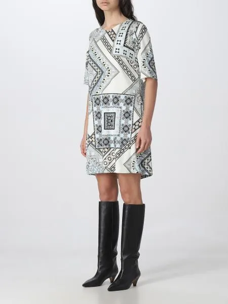 Short-Sleeved Patchwork Printed Shift Dress