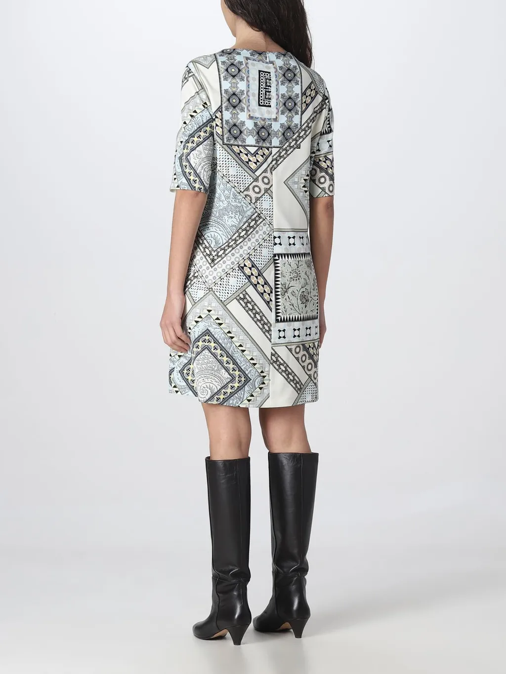 Short-Sleeved Patchwork Printed Shift Dress
