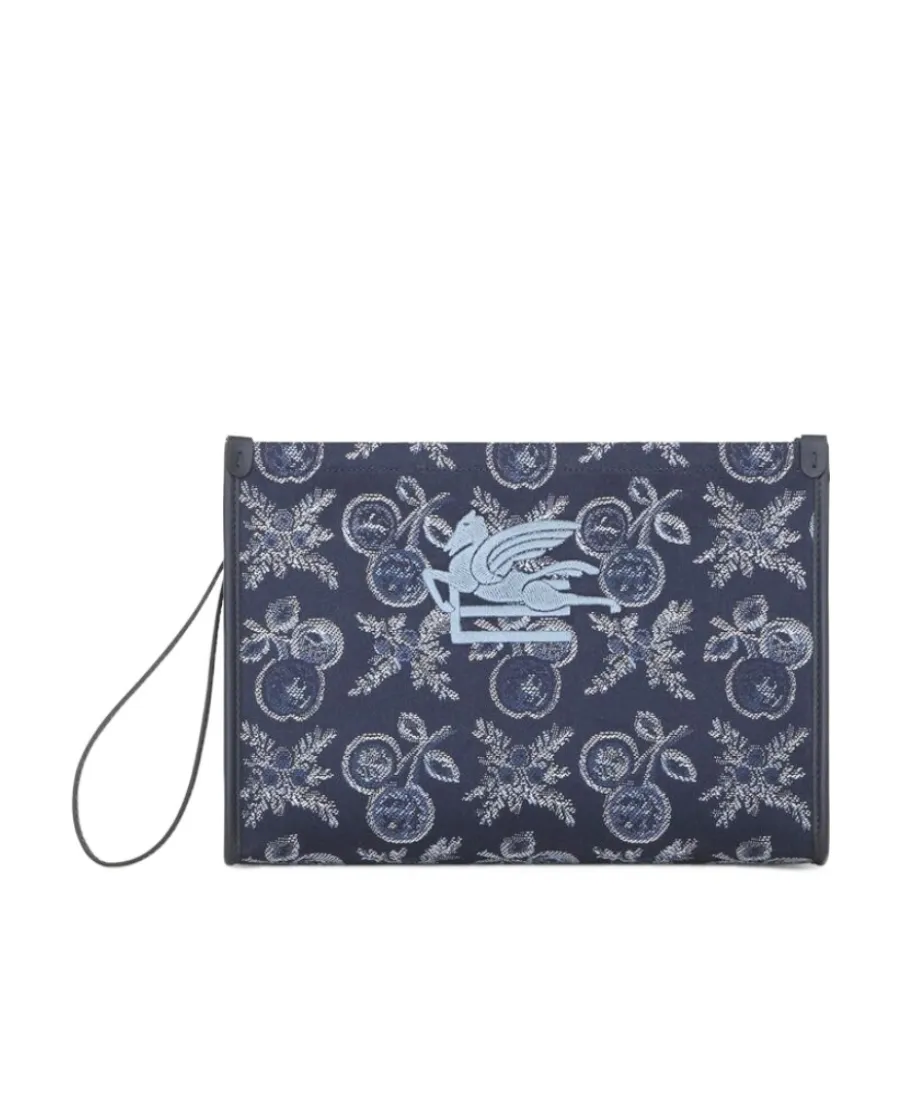 Logo Embroidered Floral Jacquard Clutch Bag