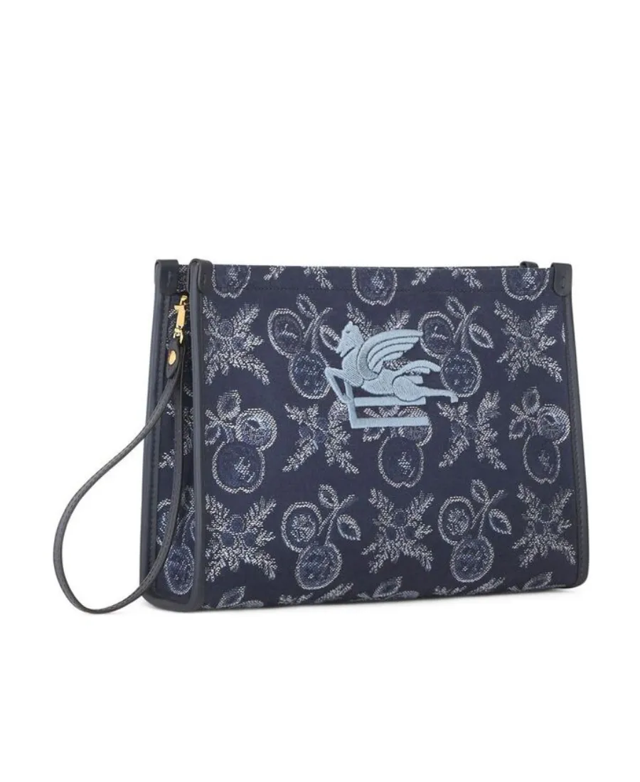 Logo Embroidered Floral Jacquard Clutch Bag