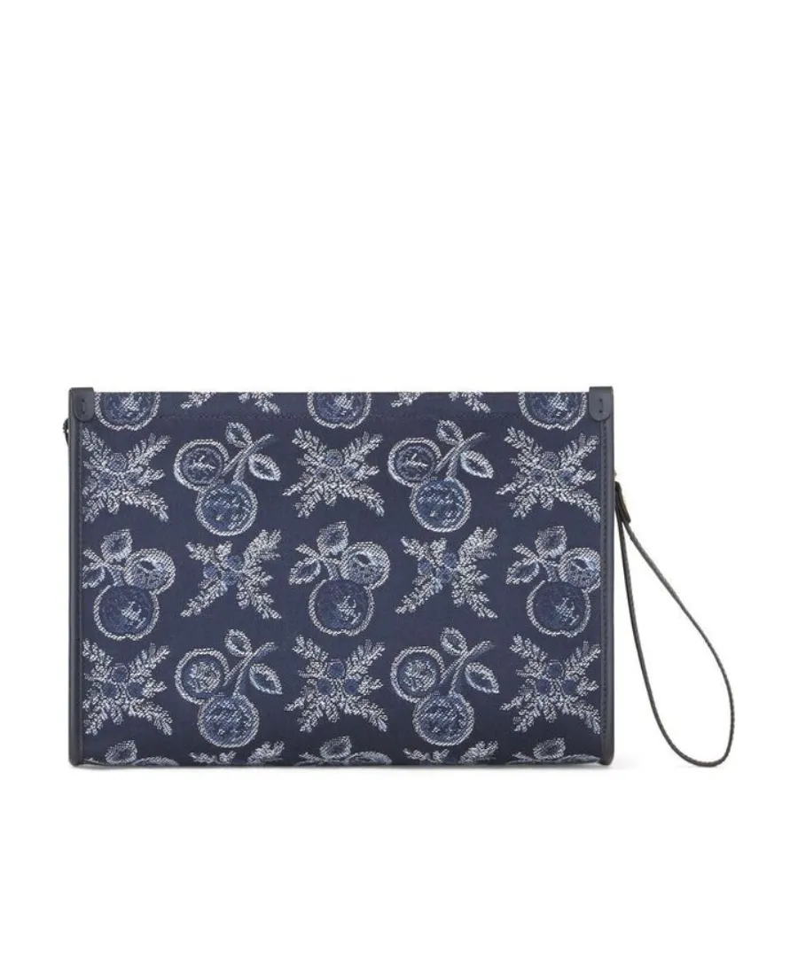 Logo Embroidered Floral Jacquard Clutch Bag