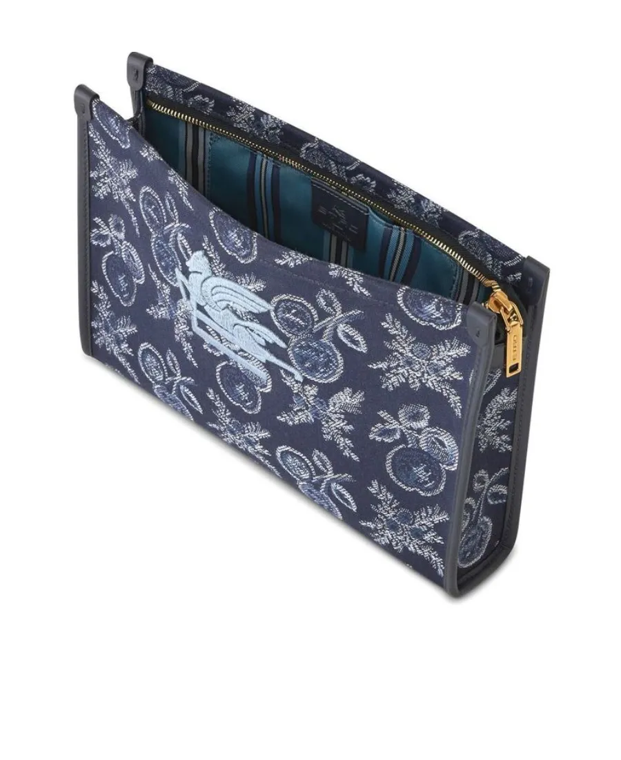 Logo Embroidered Floral Jacquard Clutch Bag