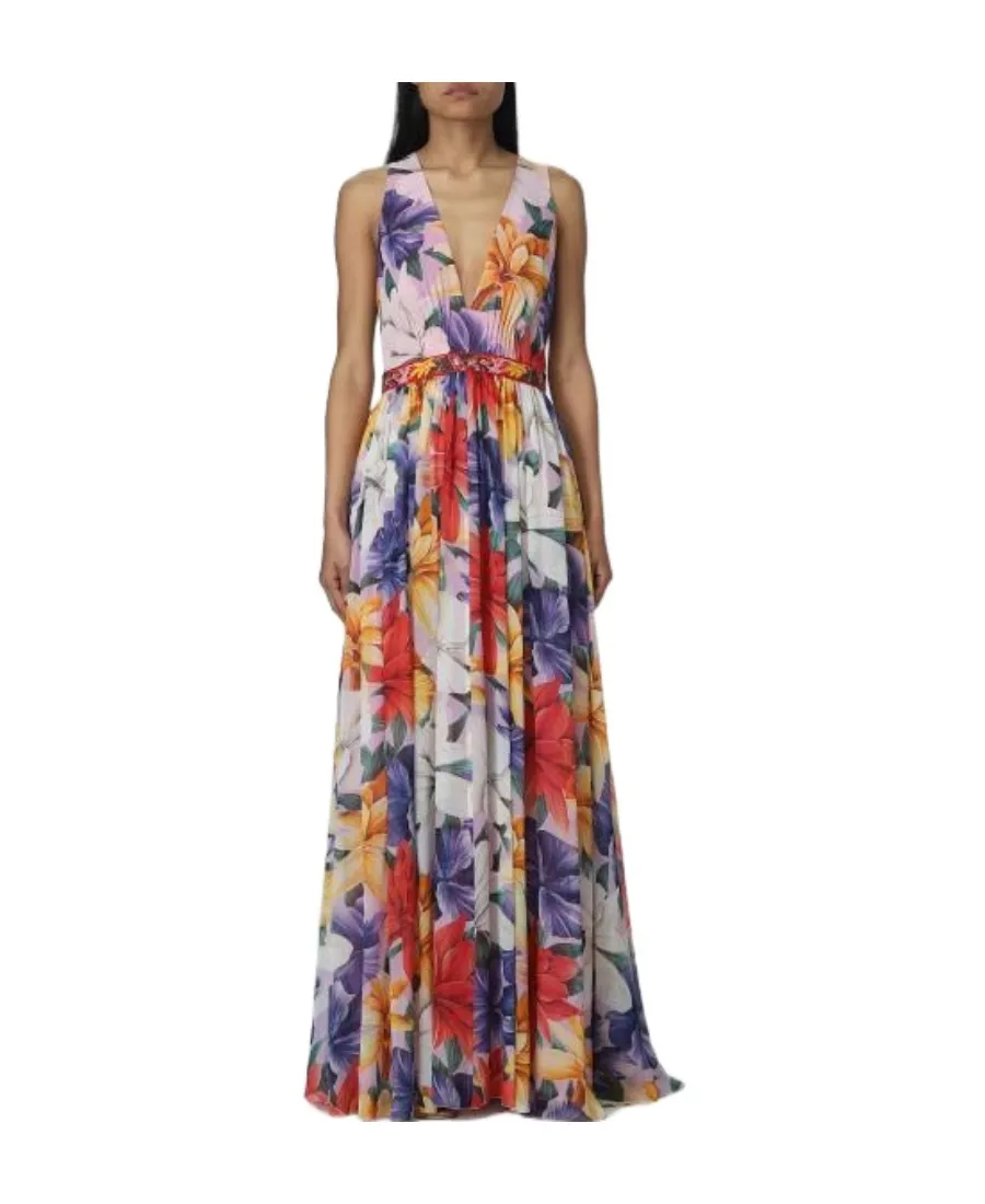 Floral-Print Silk Dress