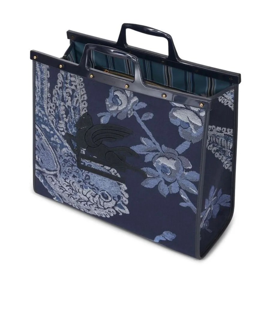 Floral Jacquard Logo Detailed Tote Bag