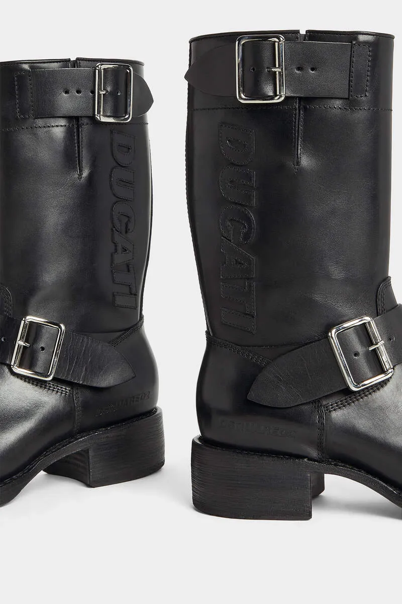 X Ducati Buckle Strap Biker Boots