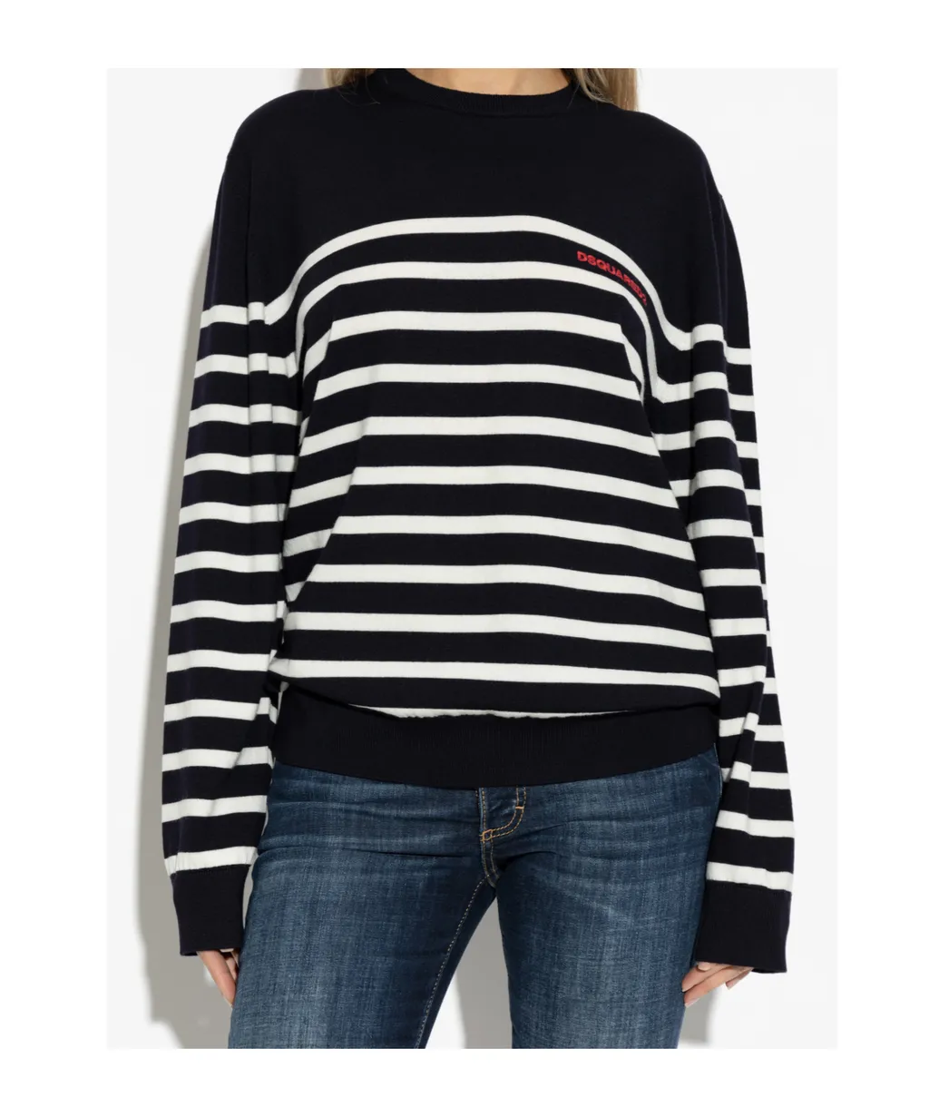 Striped-Pattern Wool Sweater