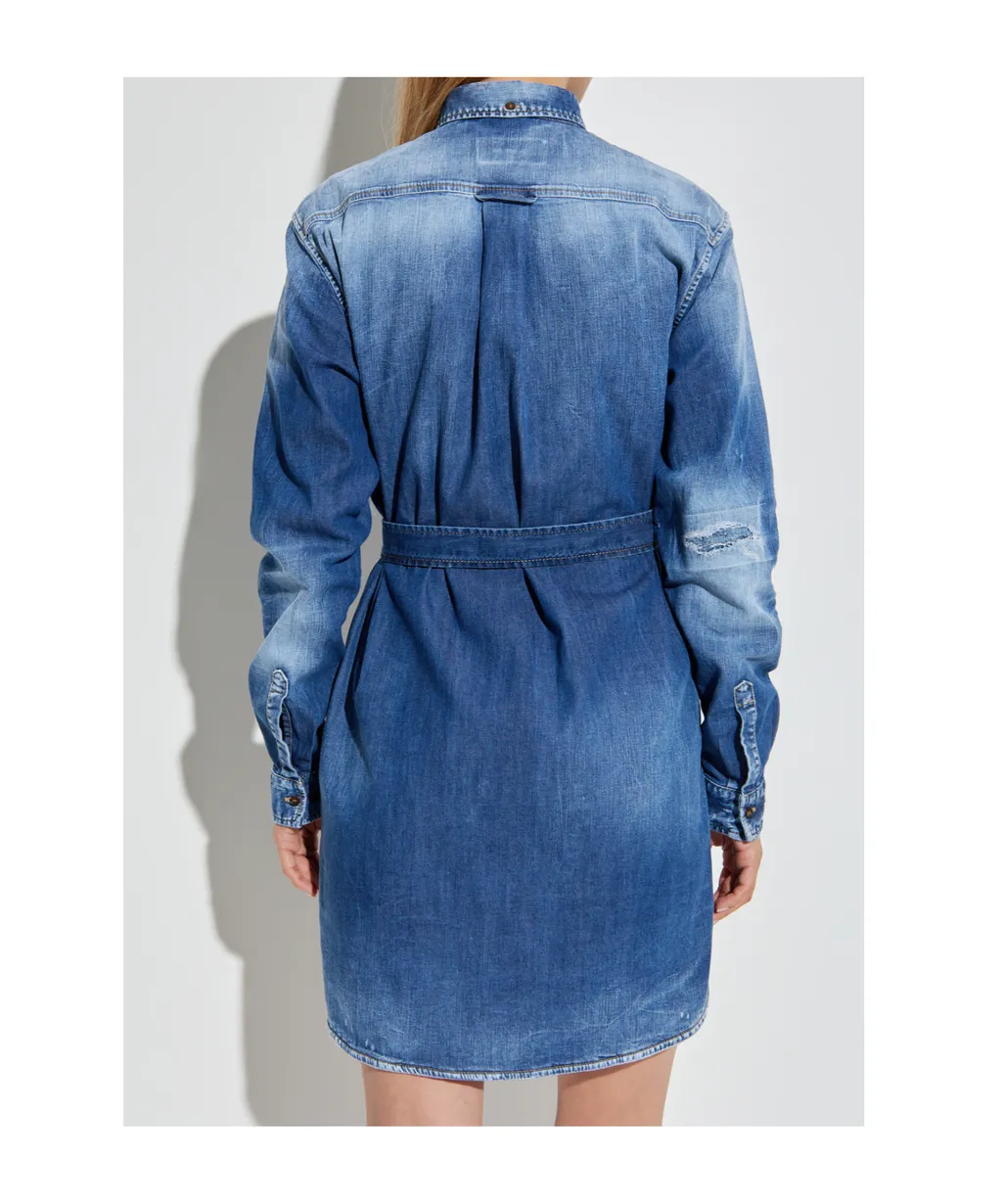Button-Fastening Denim Mini Dress