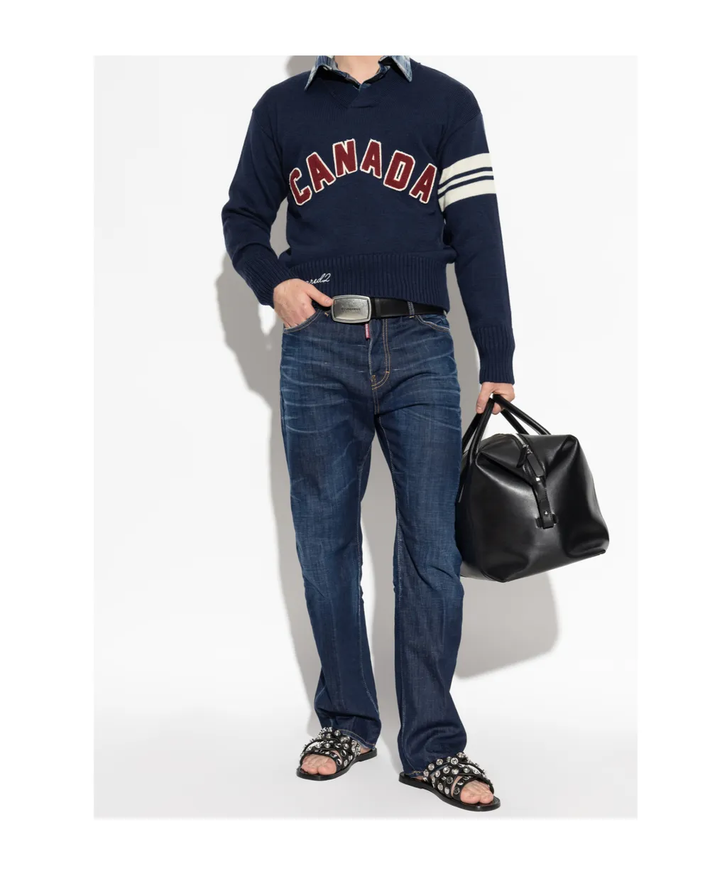 Distressed Straight-Leg Jeans