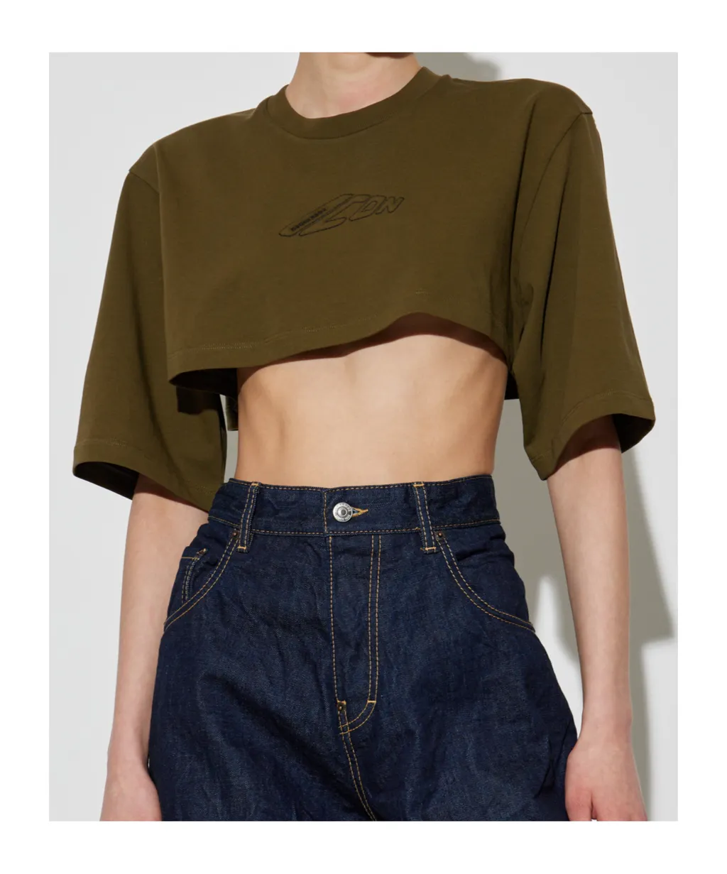 Logo Embroidered Cropped T-Shirt