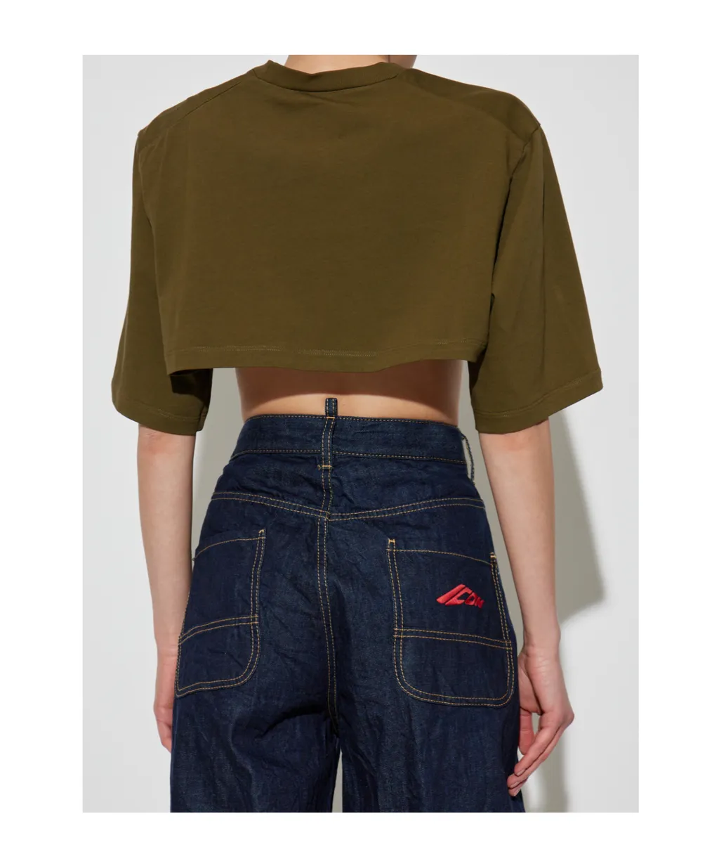 Logo Embroidered Cropped T-Shirt