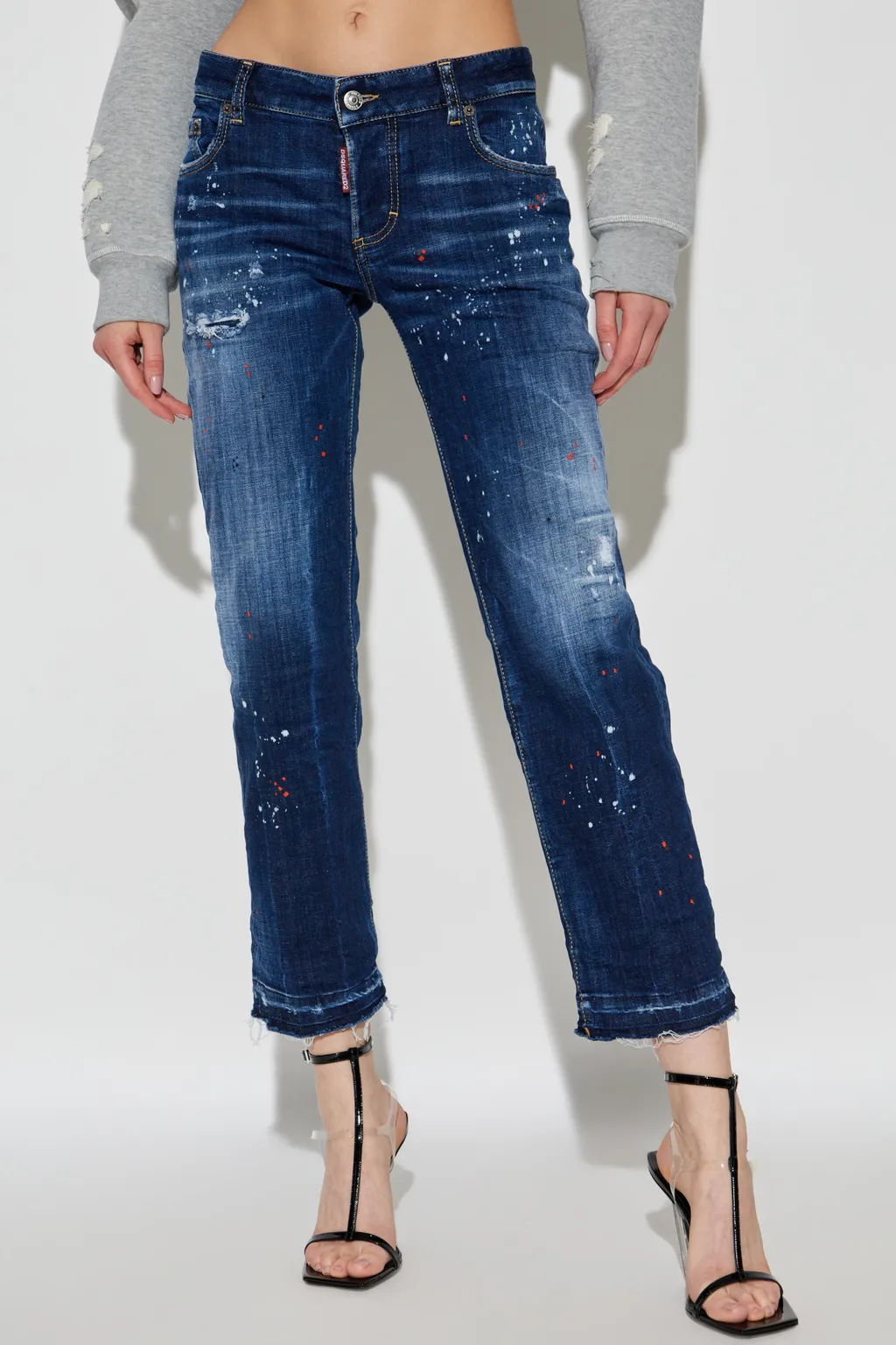 Logo Patch Distressed Jeans