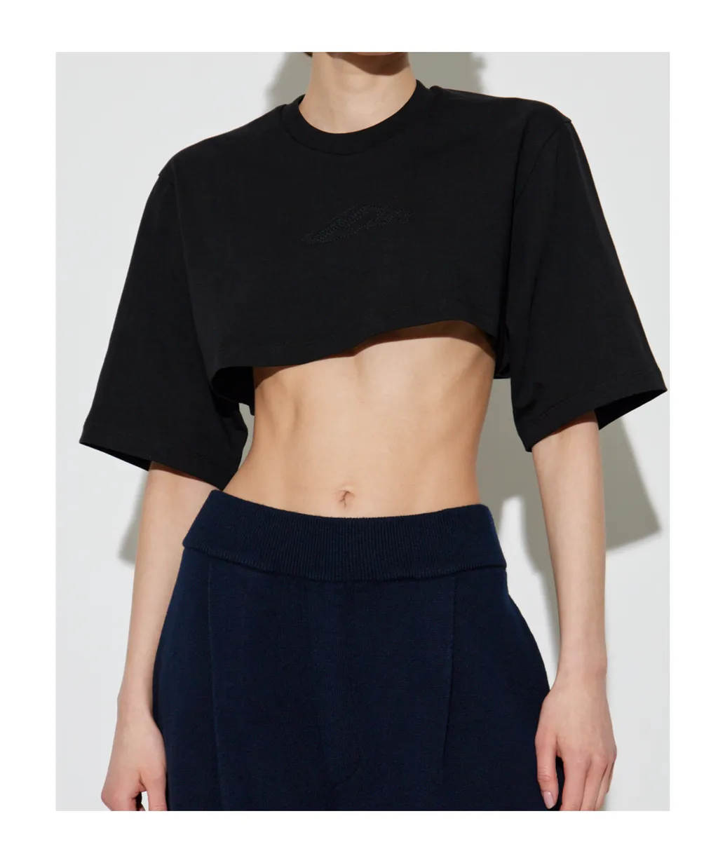 Logo Embroidered Cropped T-Shirt