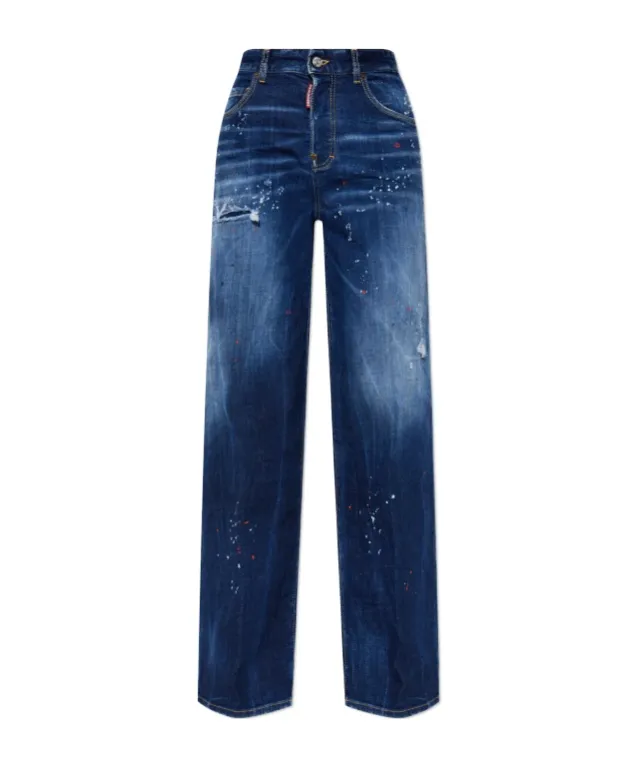 Distressed Wide-Leg Jeans