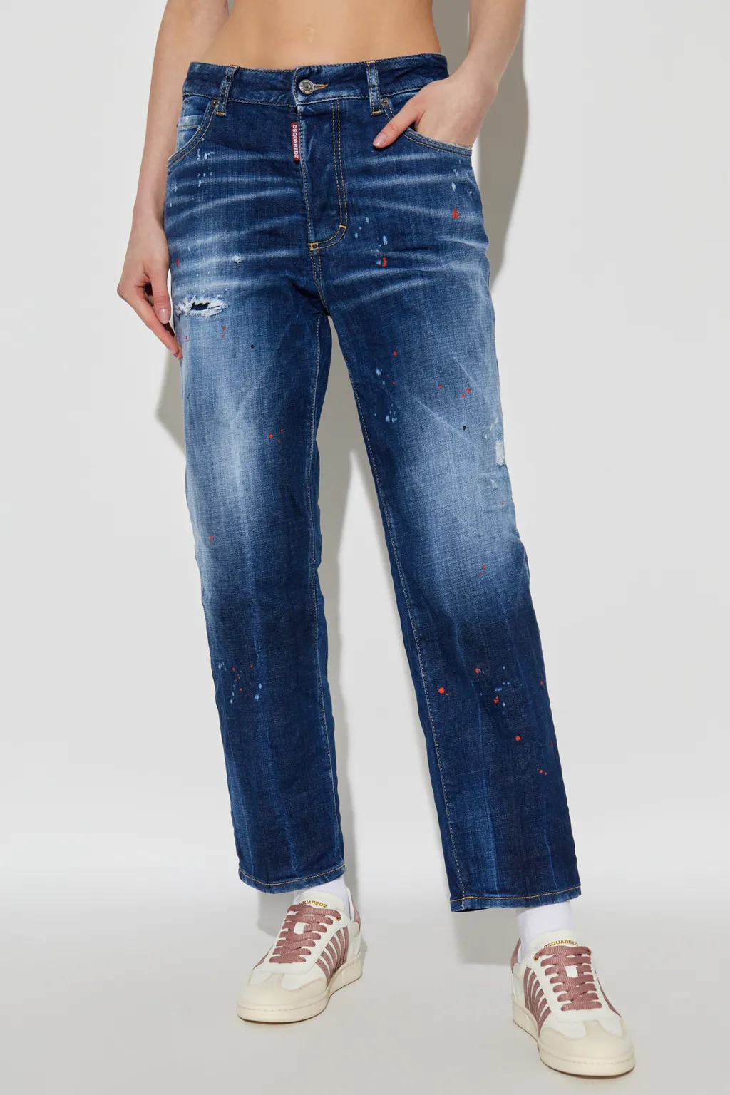 Logo Patch Distressed Jeans