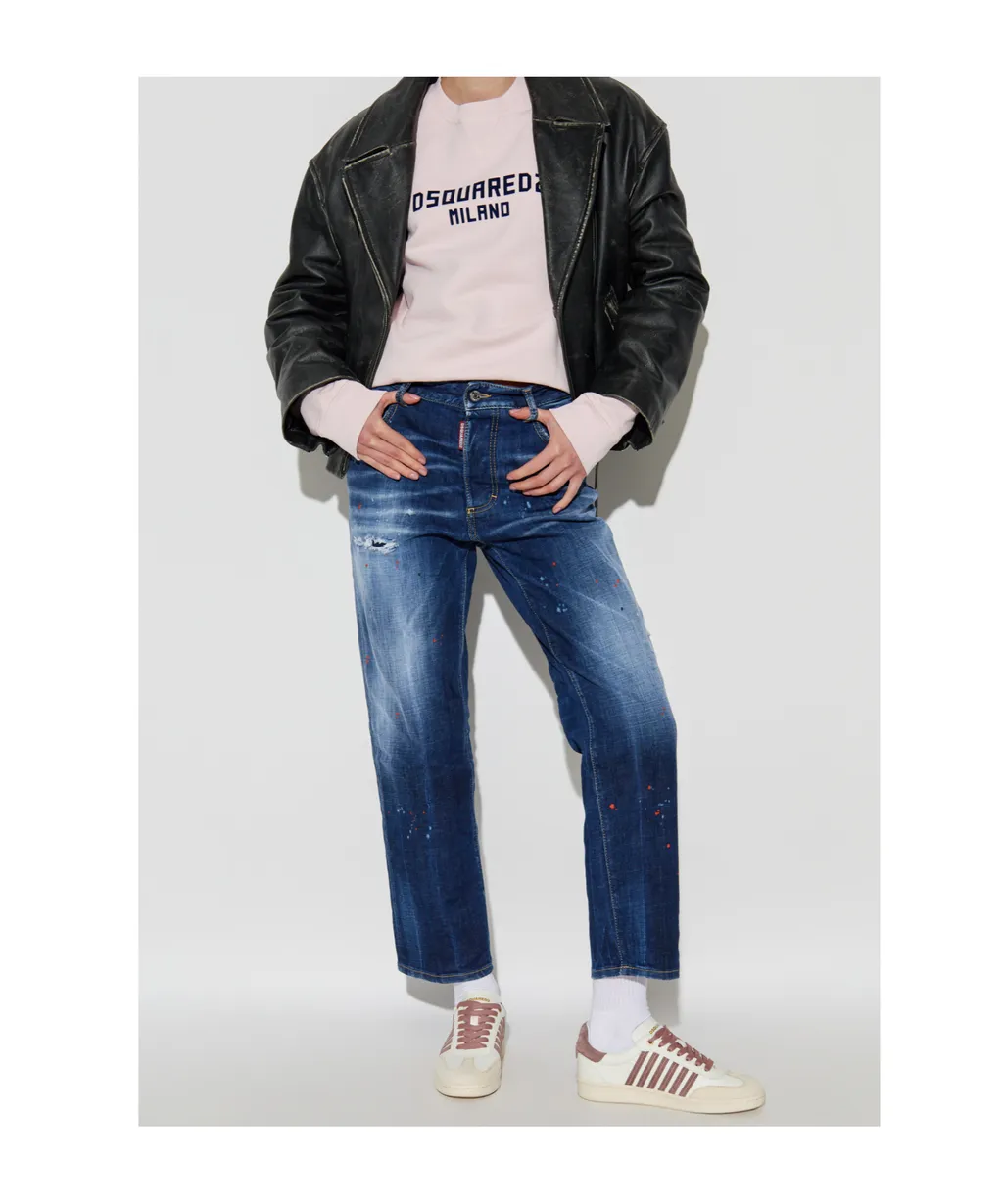 Logo Patch Distressed Jeans