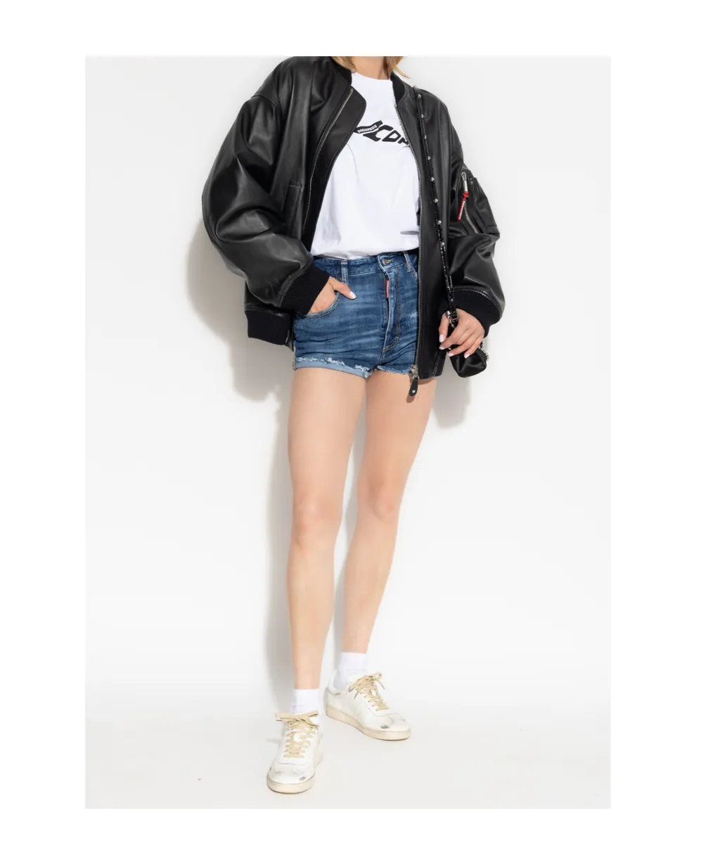 Logo Patch Distressed Shorts