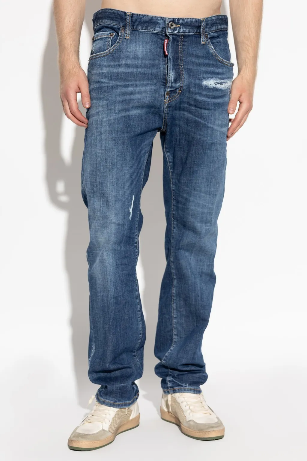 Distressed Straight-Leg Jeans