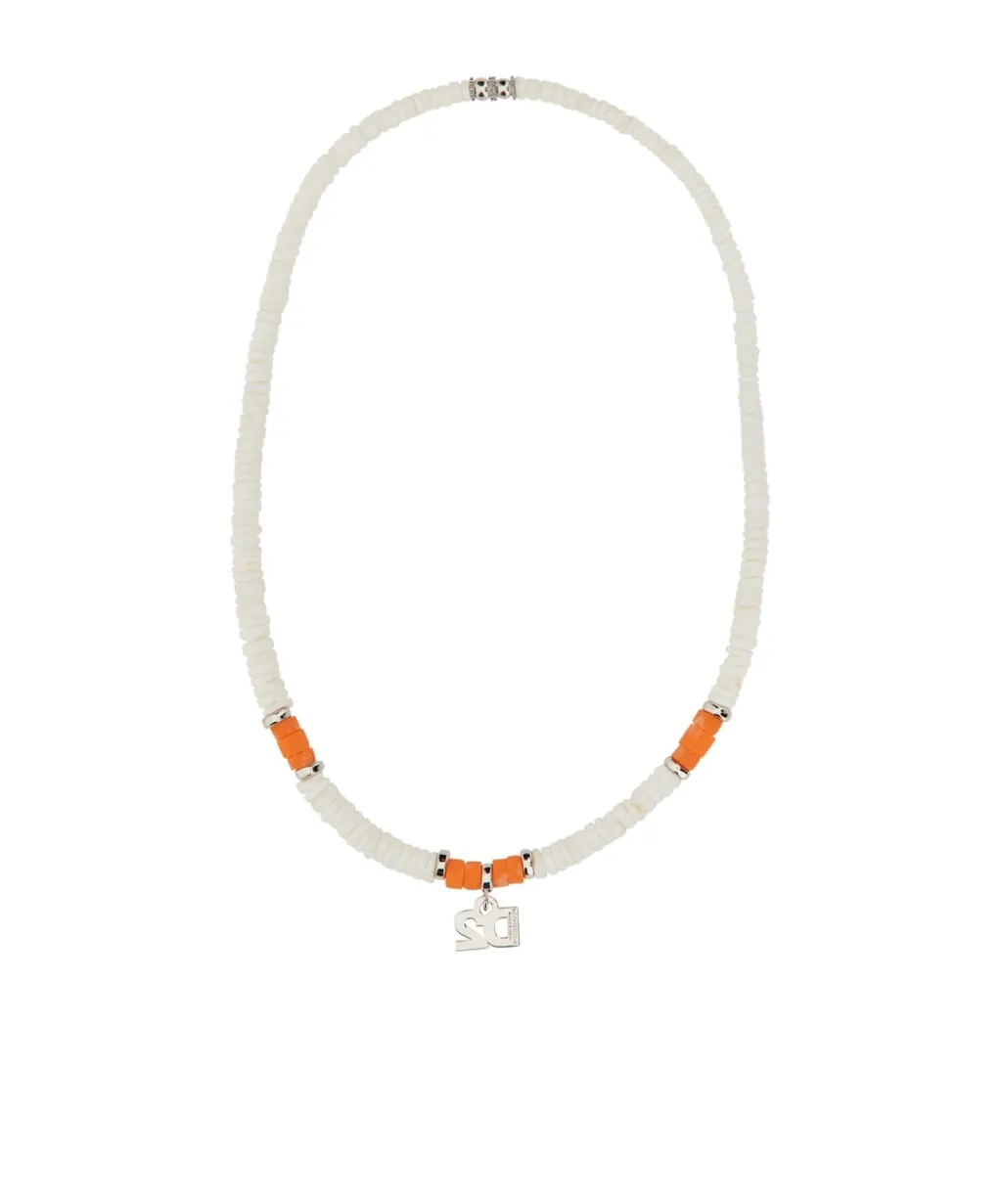 Logo-Charm Beaded Necklace