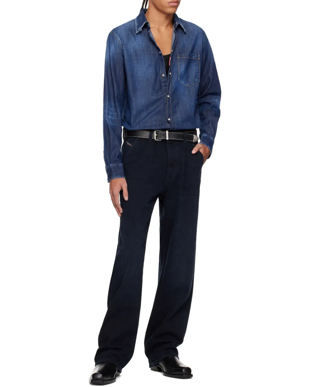 Curved Hem Denim Shirt