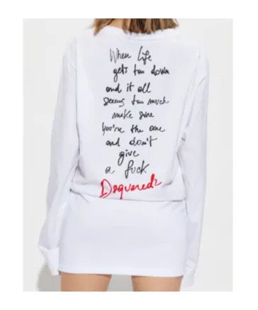 Slogan Printed Long-Sleeved Mini Dress