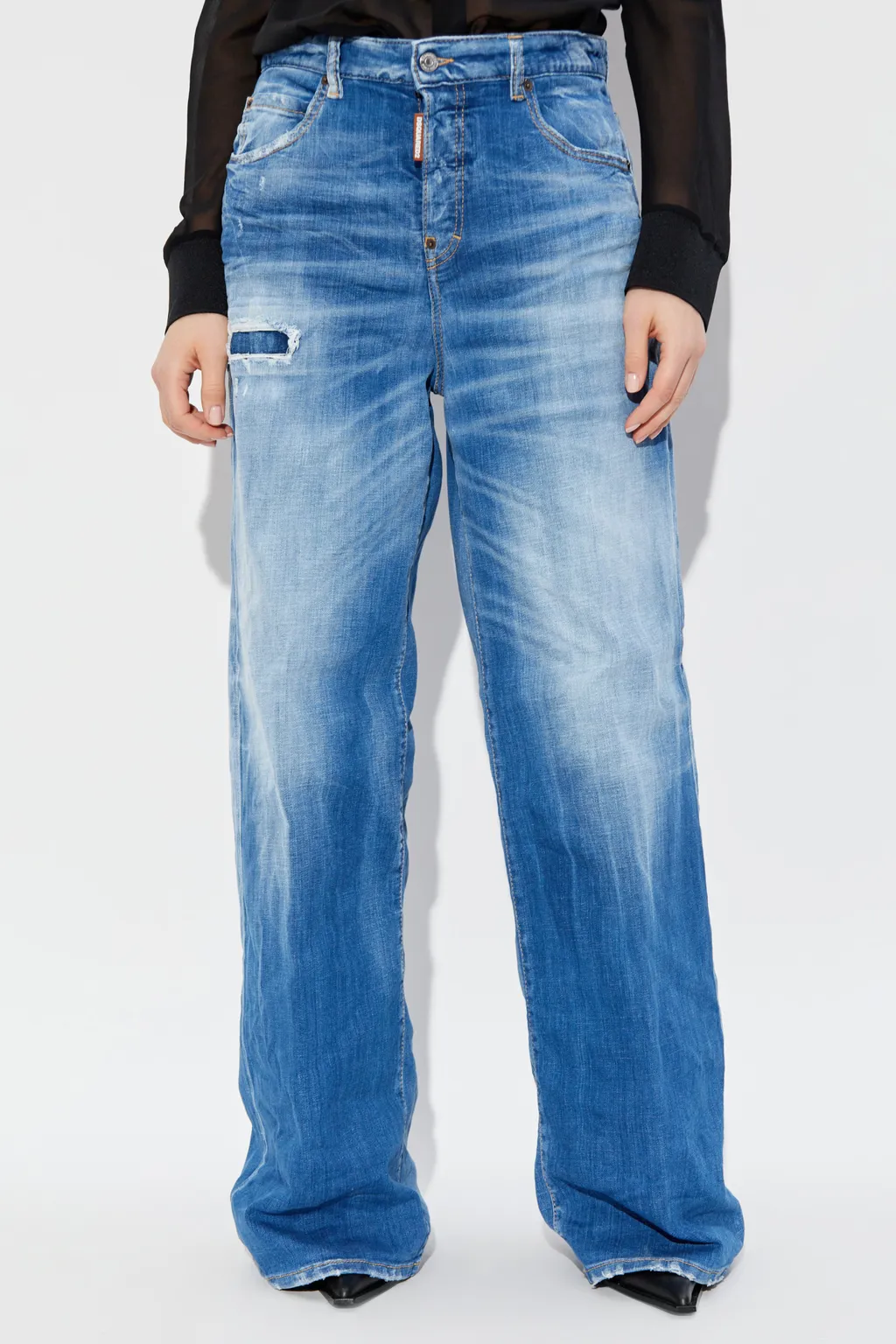 Logo Patch Ripped Jeans
