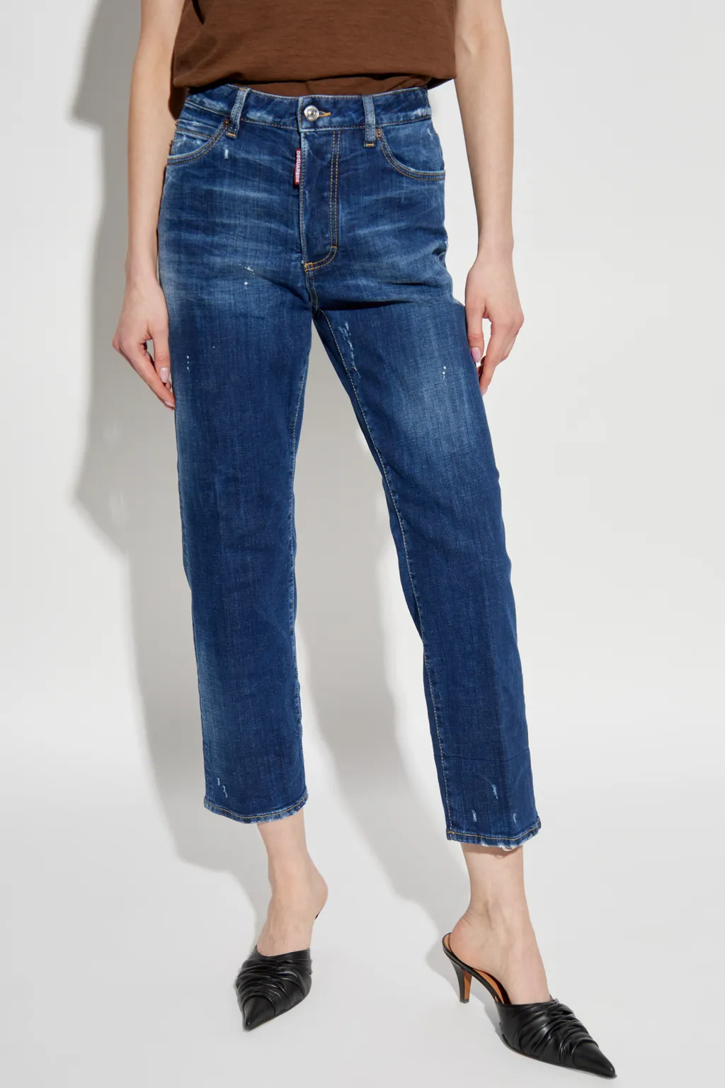 Distressed Logo Patch Jeans