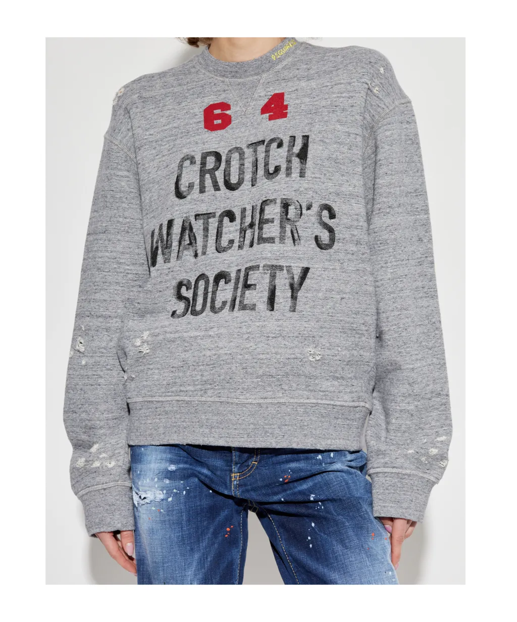 Slogan Printed Crewneck Distressed Sweatshirt