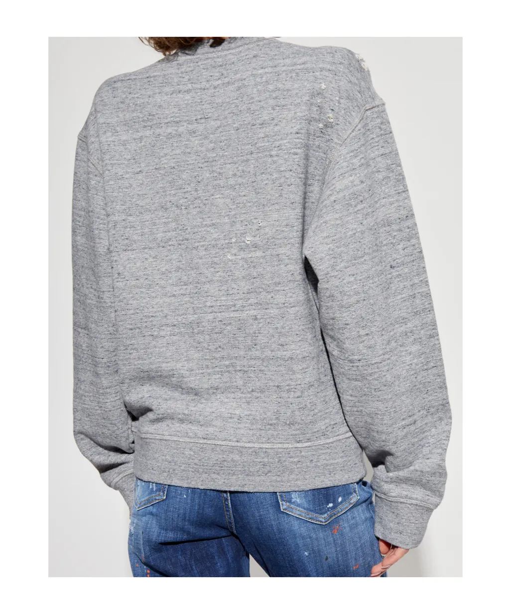 Slogan Printed Crewneck Distressed Sweatshirt