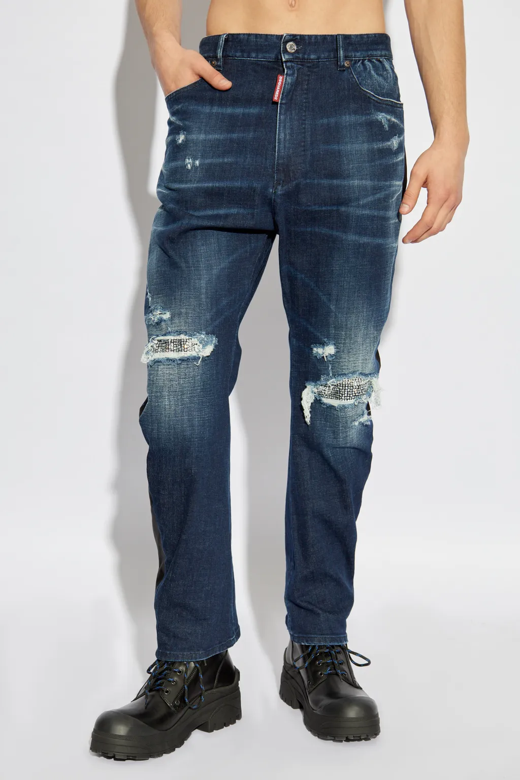 Distressed Straight-Leg Jeans