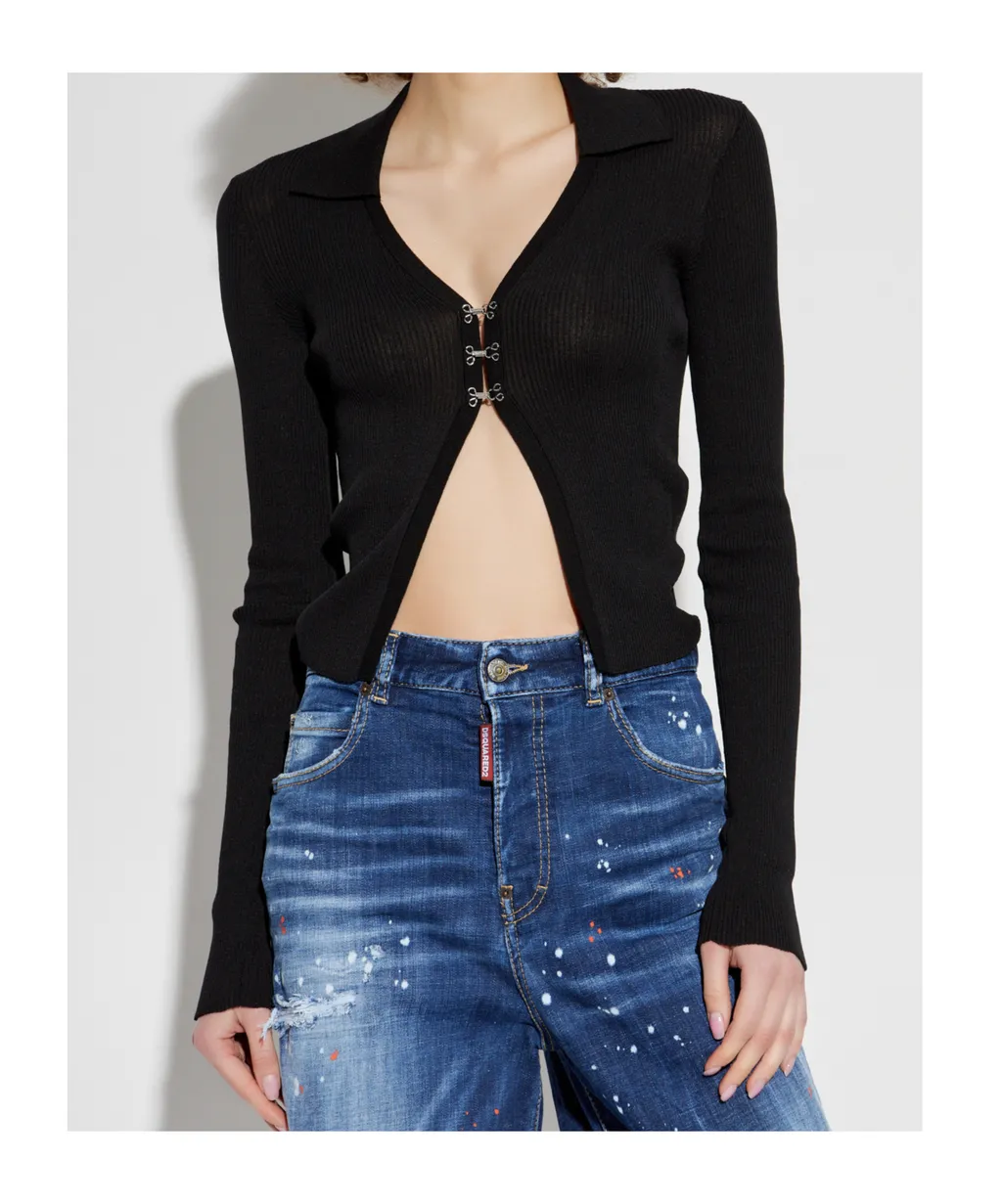 Ribbed-Knit Long Sleeved Cardigan