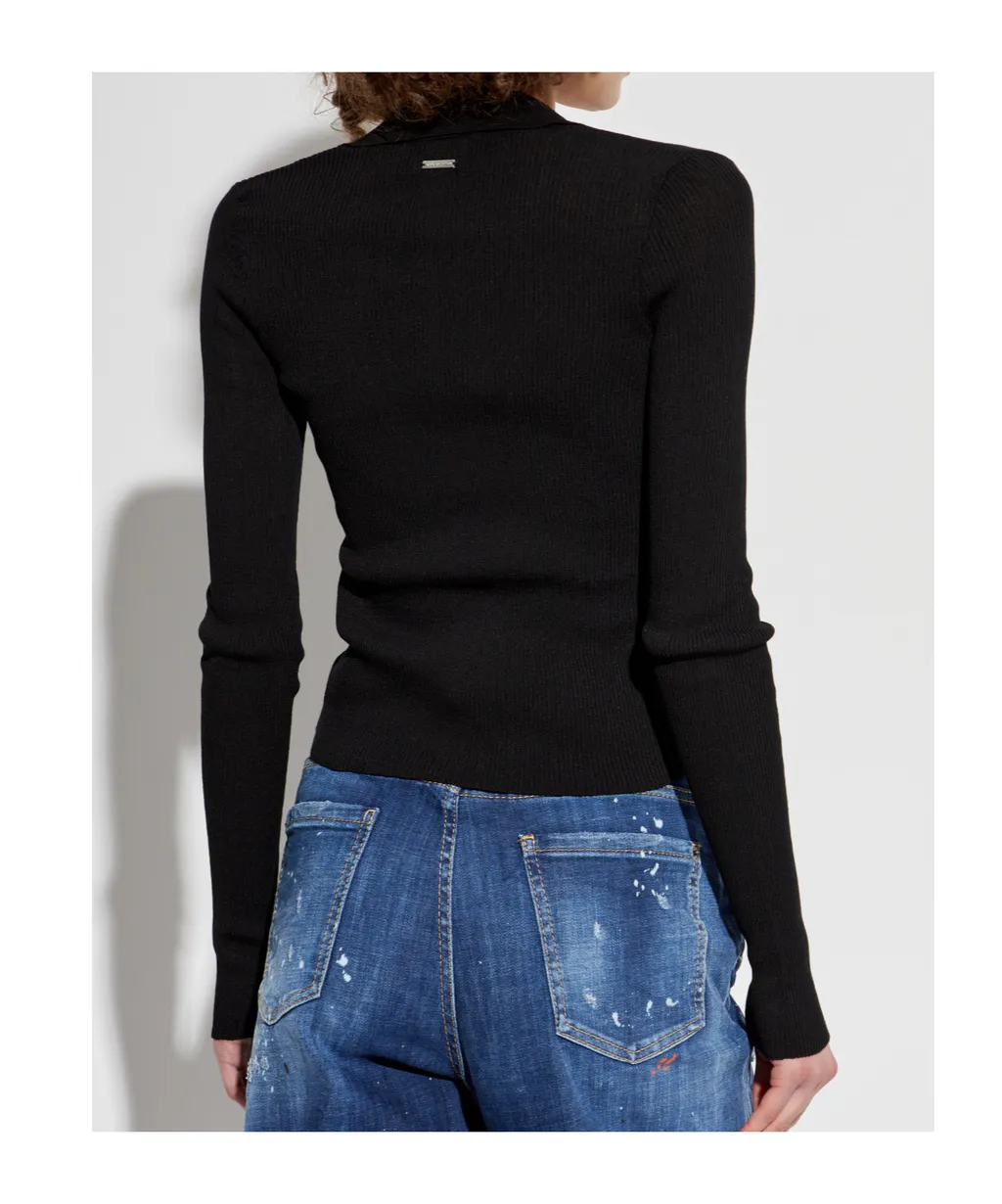 Ribbed-Knit Long Sleeved Cardigan