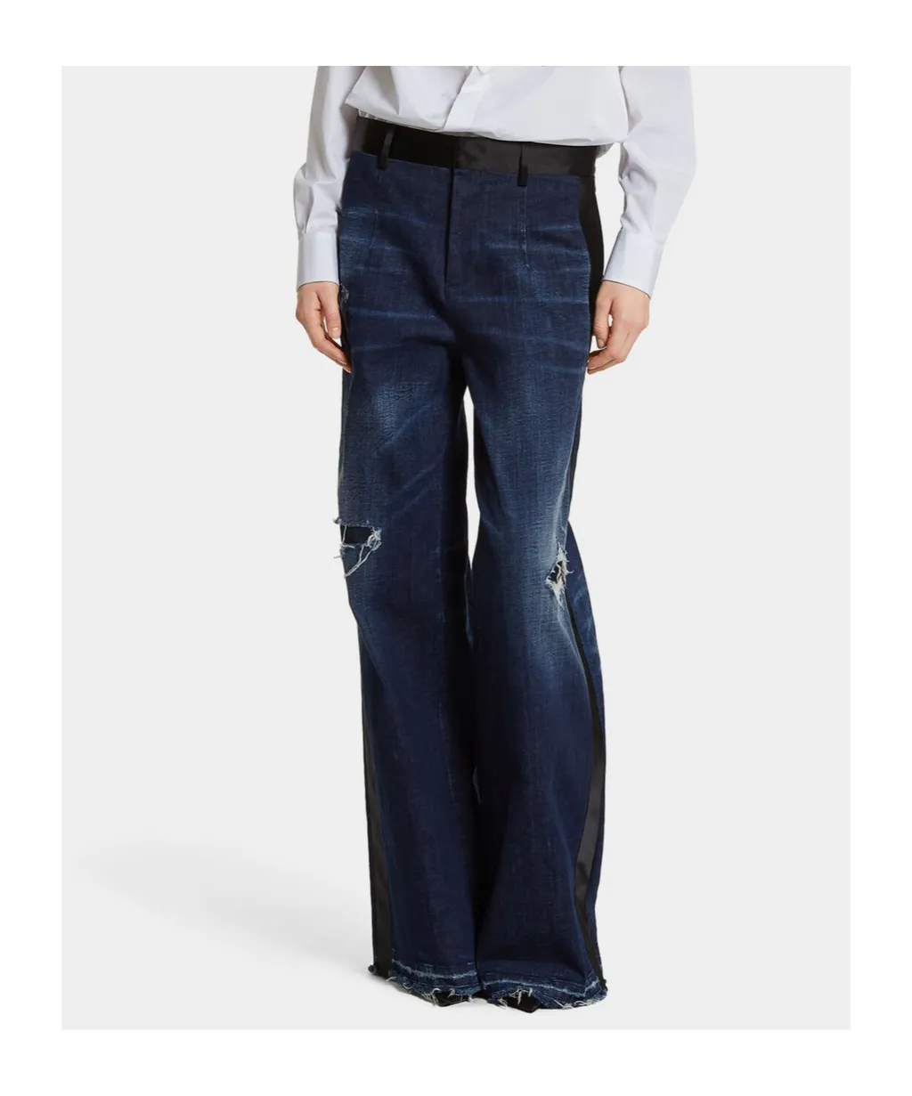 Distressed Wide-Leg Jeans