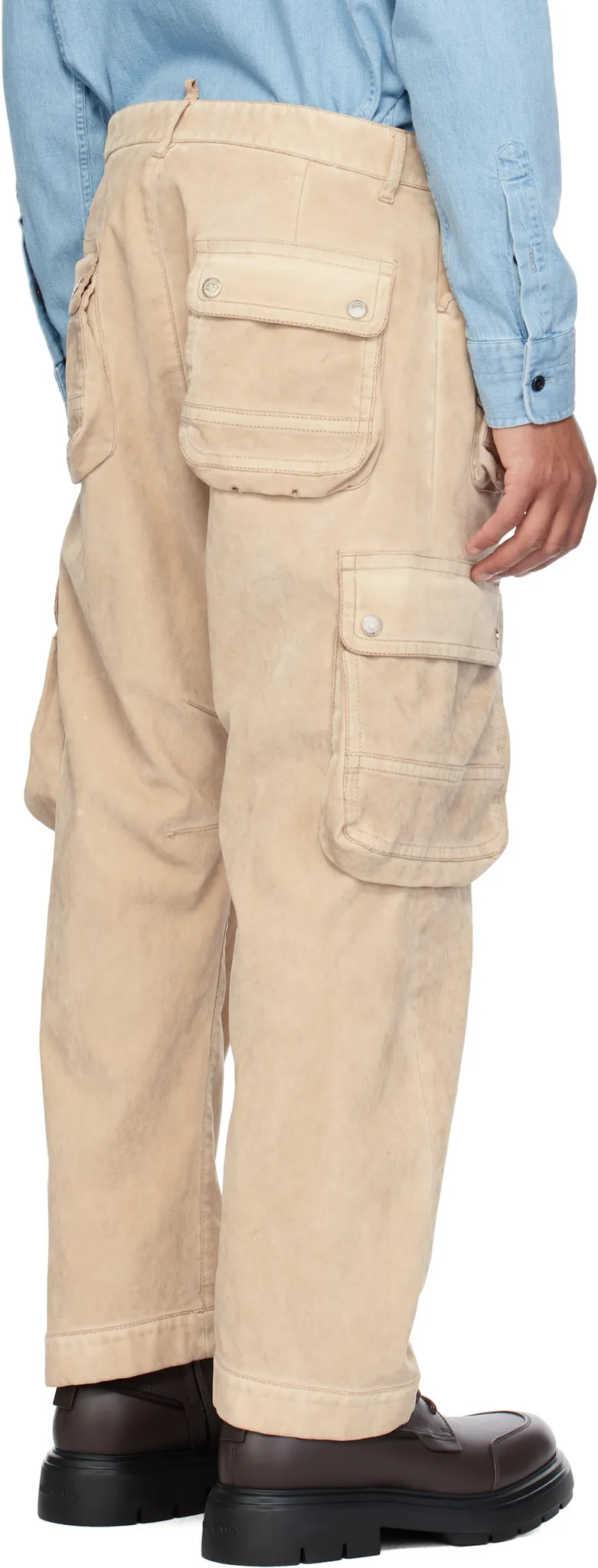 Faded-Effect Multi-Pocket Cargo Trousers