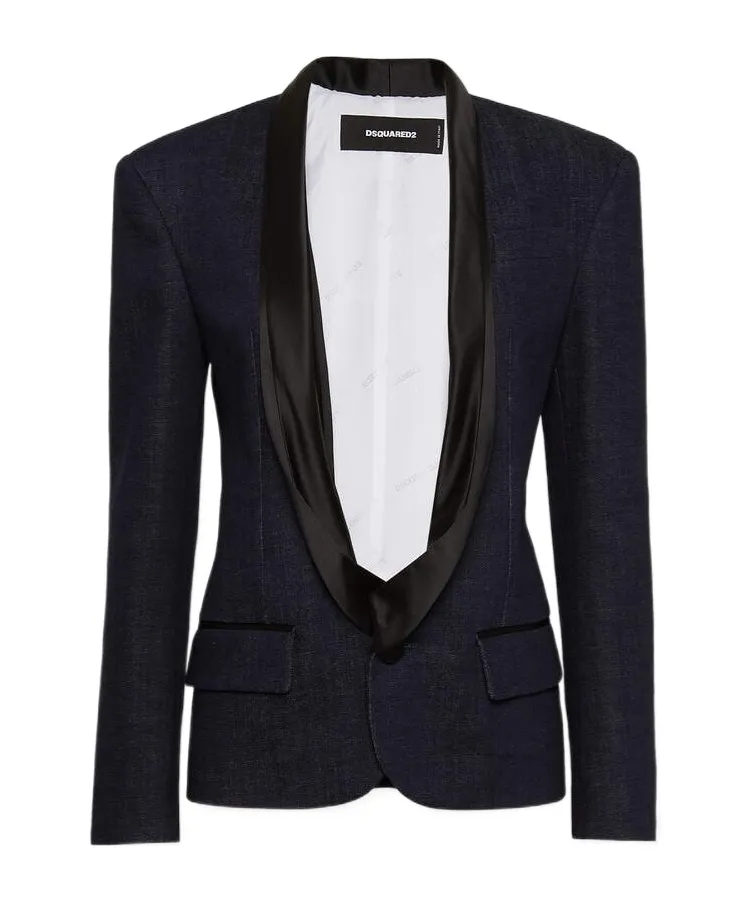 Long-Sleeved Denim Suit Coat