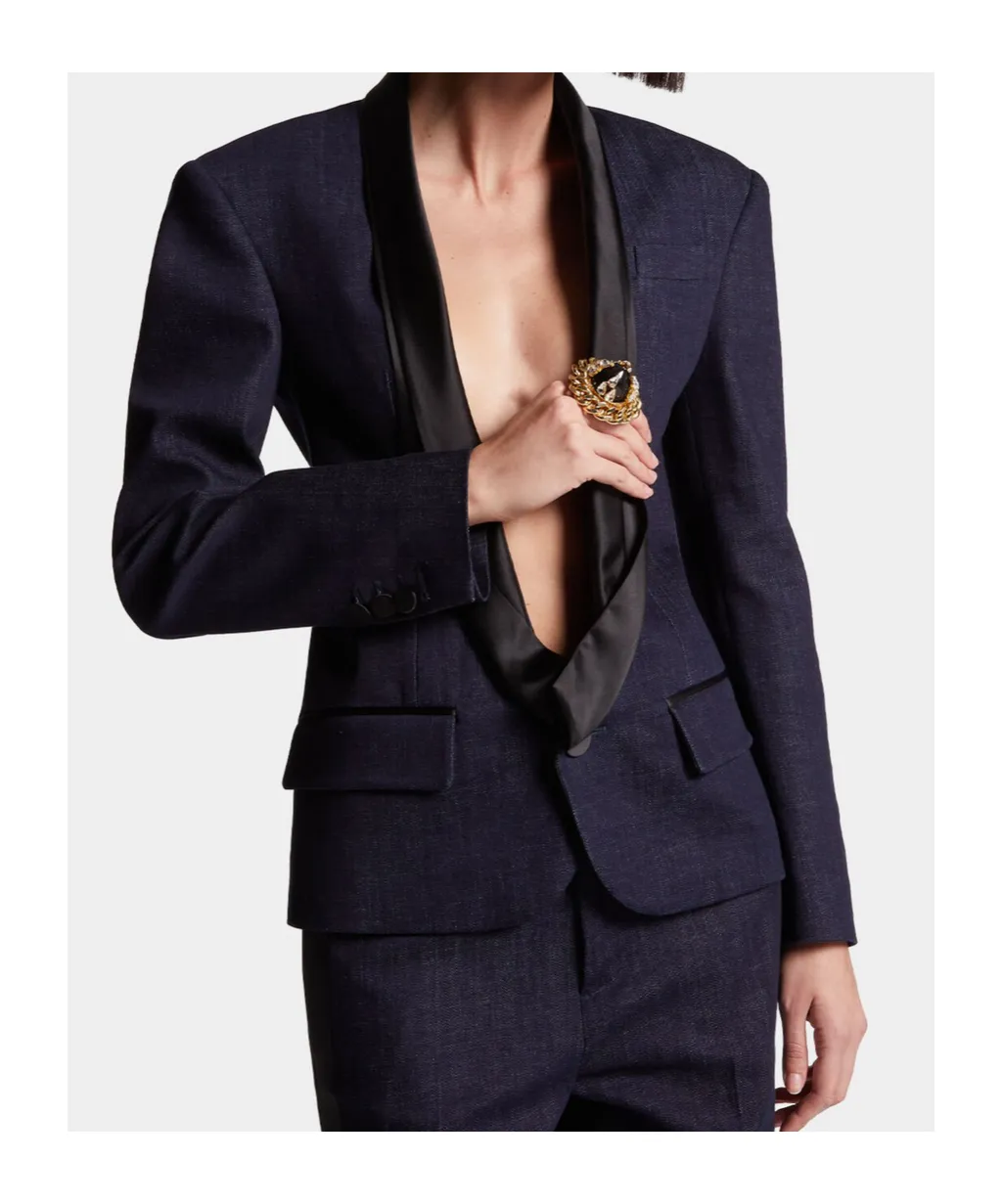 Long-Sleeved Denim Suit Coat