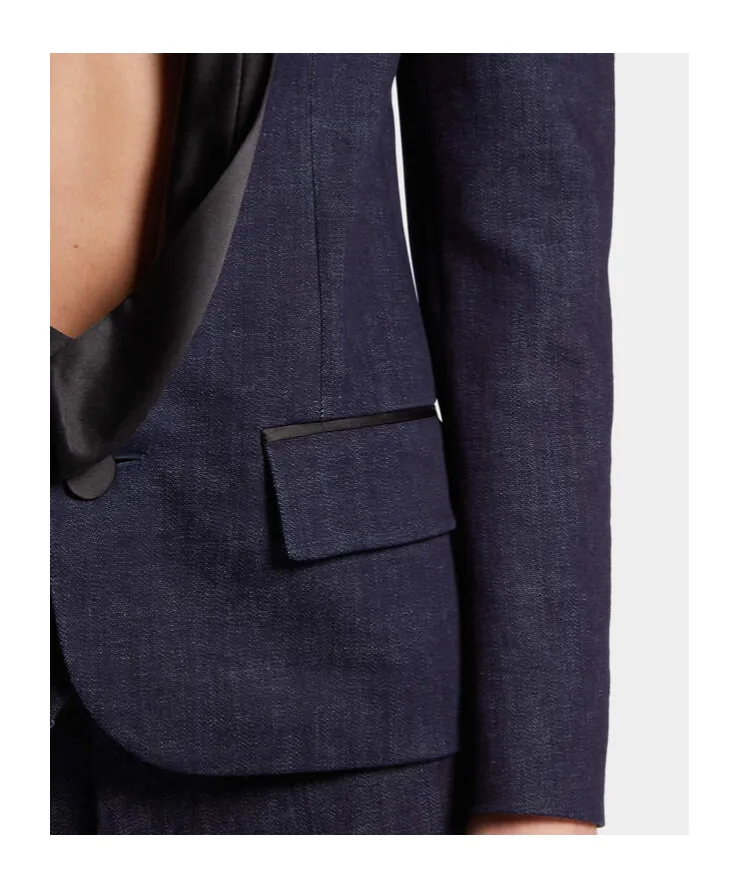 Long-Sleeved Denim Suit Coat