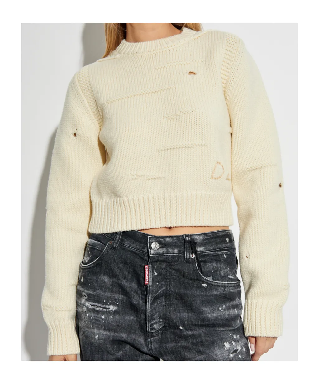 Ripped-Detail Crewneck Jumper