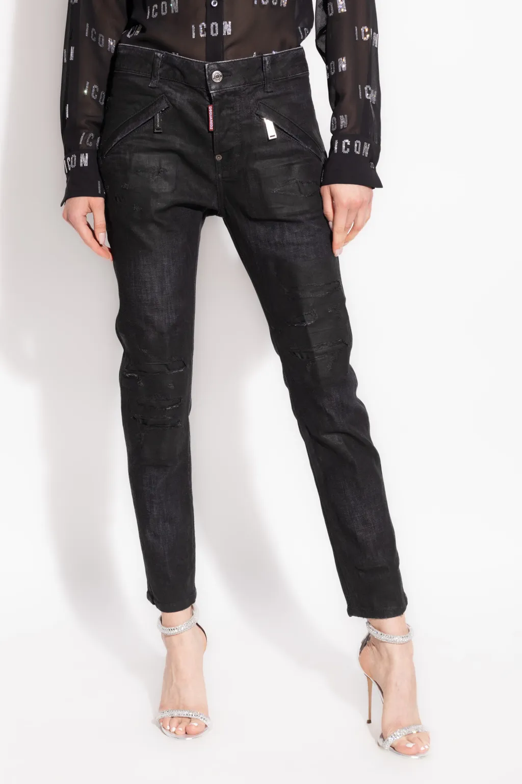 High-Waist Skinny-Cut Embellished Jeans