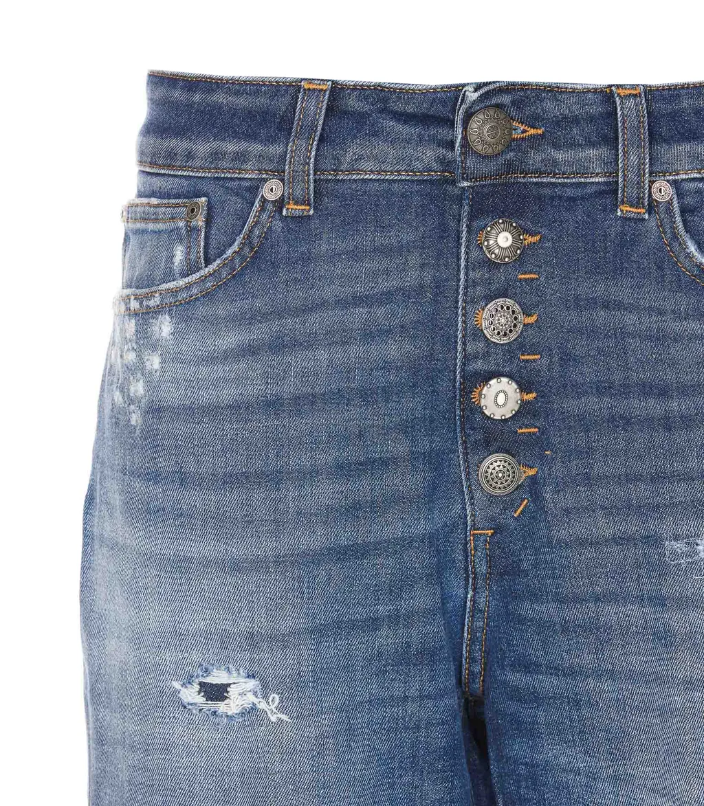 Distressed Button-Fly Pants