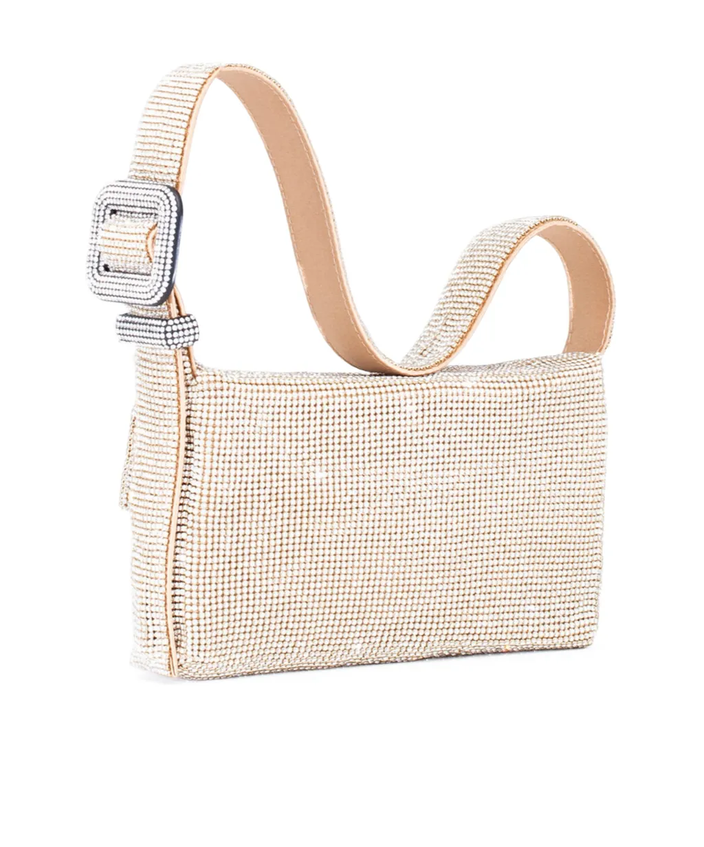 Crystal-Embellished Buckle Shoulder Bag