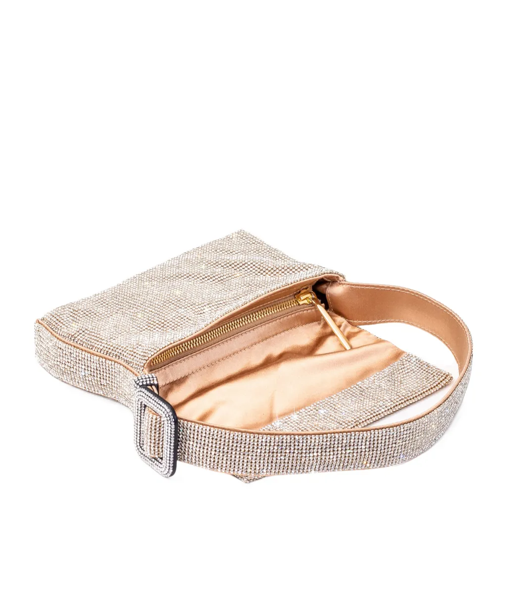 Crystal-Embellished Buckle Shoulder Bag