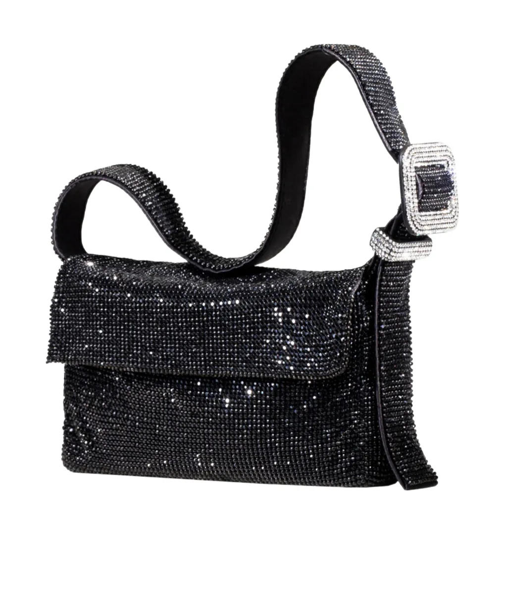 Crystal-Embellished Buckle Shoulder Bag