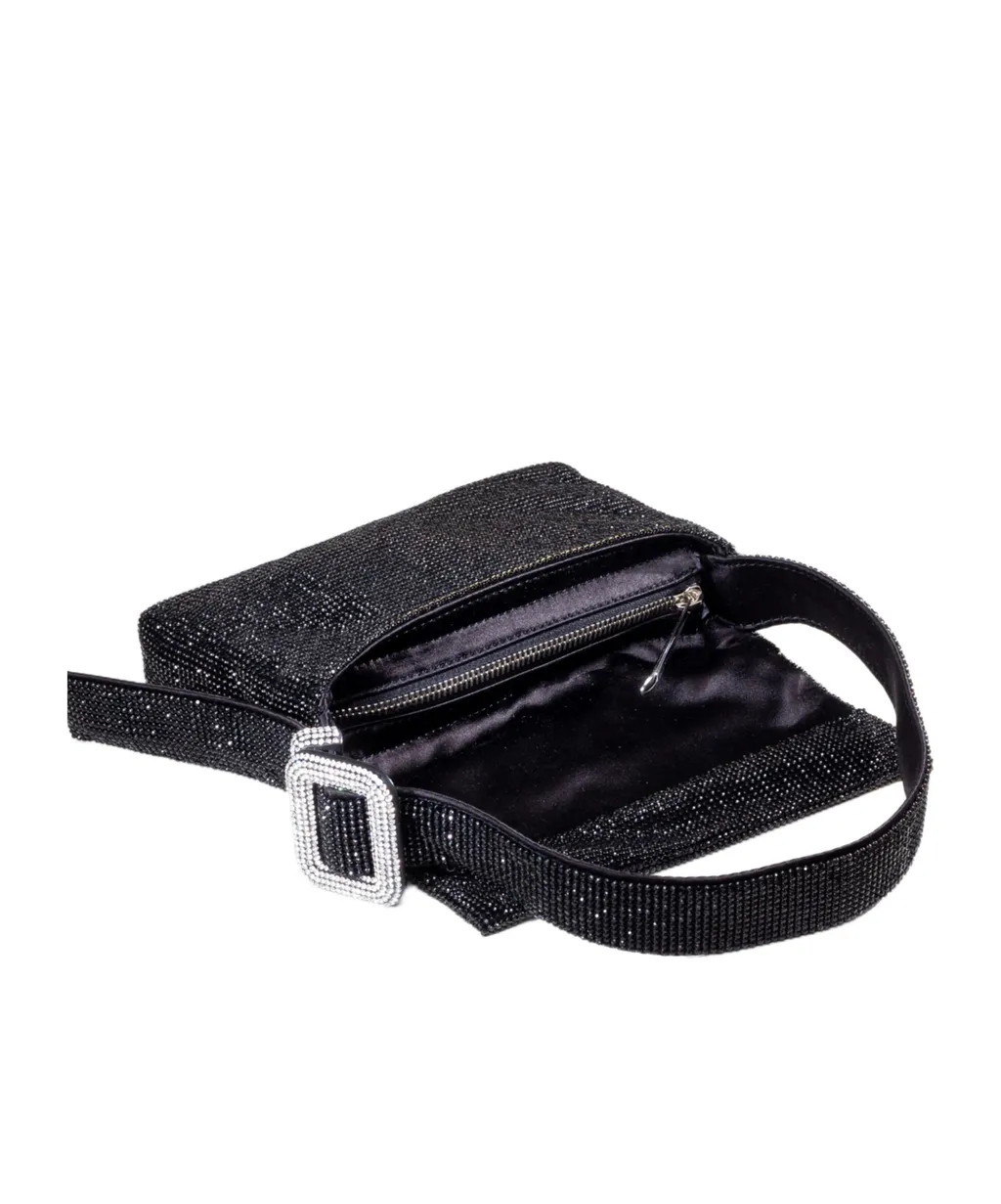 Crystal-Embellished Buckle Shoulder Bag
