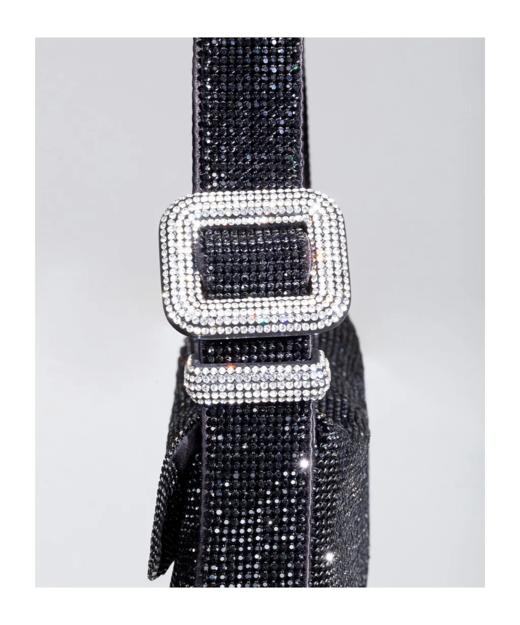 Crystal-Embellished Buckle Shoulder Bag