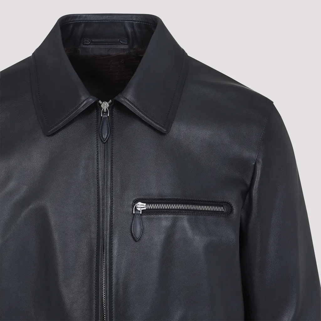 Long-Sleeved Leather Jacket