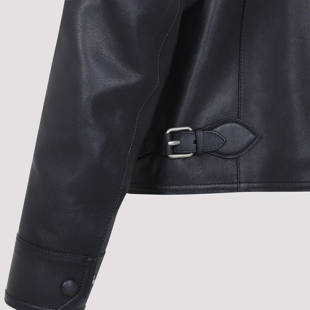 Long-Sleeved Leather Jacket