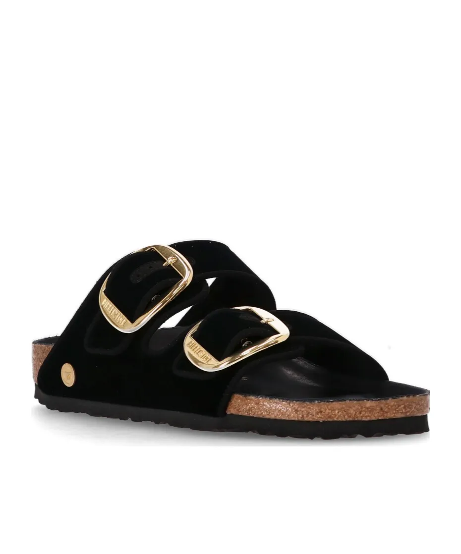 Double Buckle Slip-On Velvet Sandals