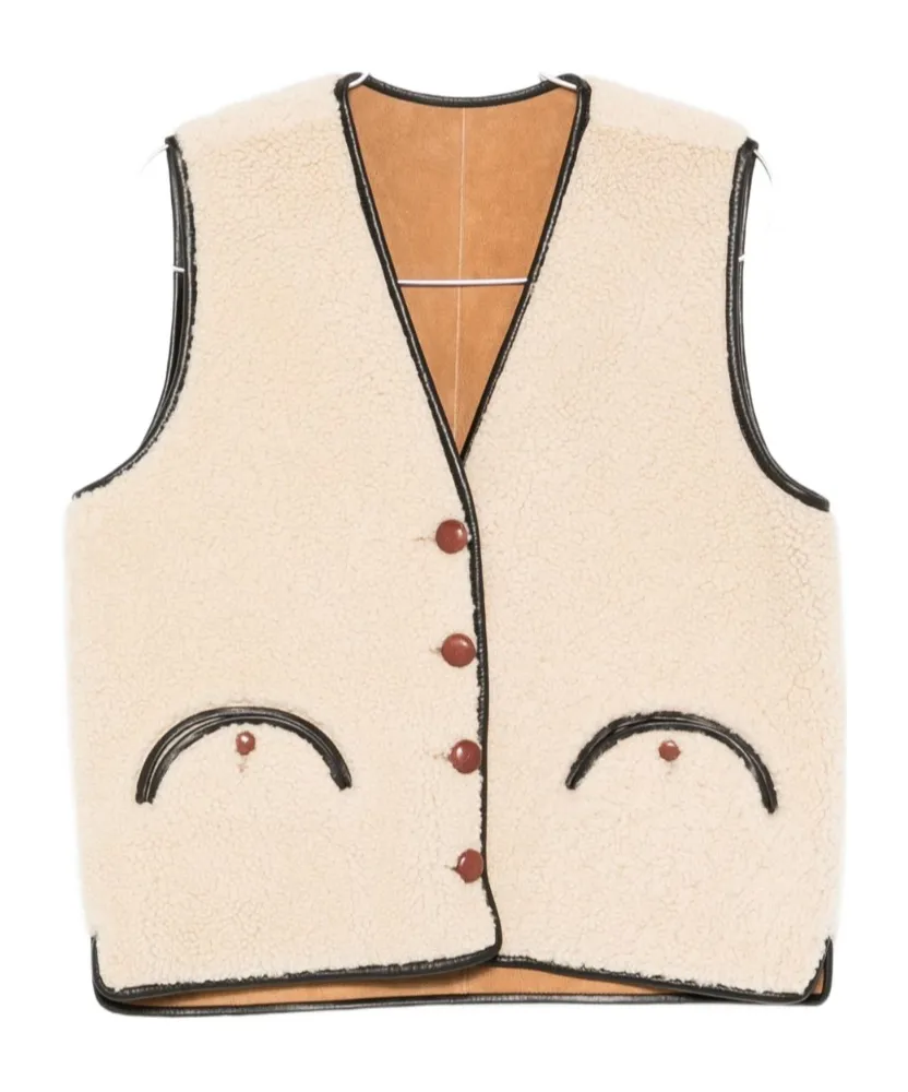 Button-Fastening Shearling Gilet