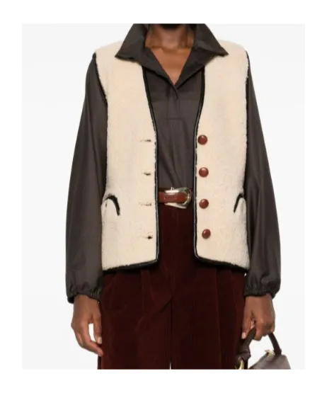 Button-Fastening Shearling Gilet