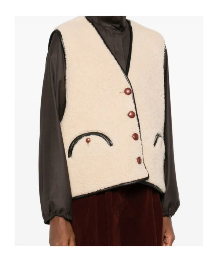 Button-Fastening Shearling Gilet